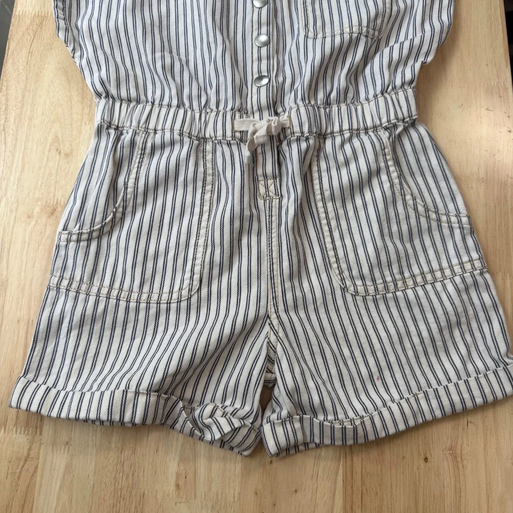 Old Navy Short-Sleeve Utility Pocket Romper Toddler‎ Girls White Navy Striped 4T